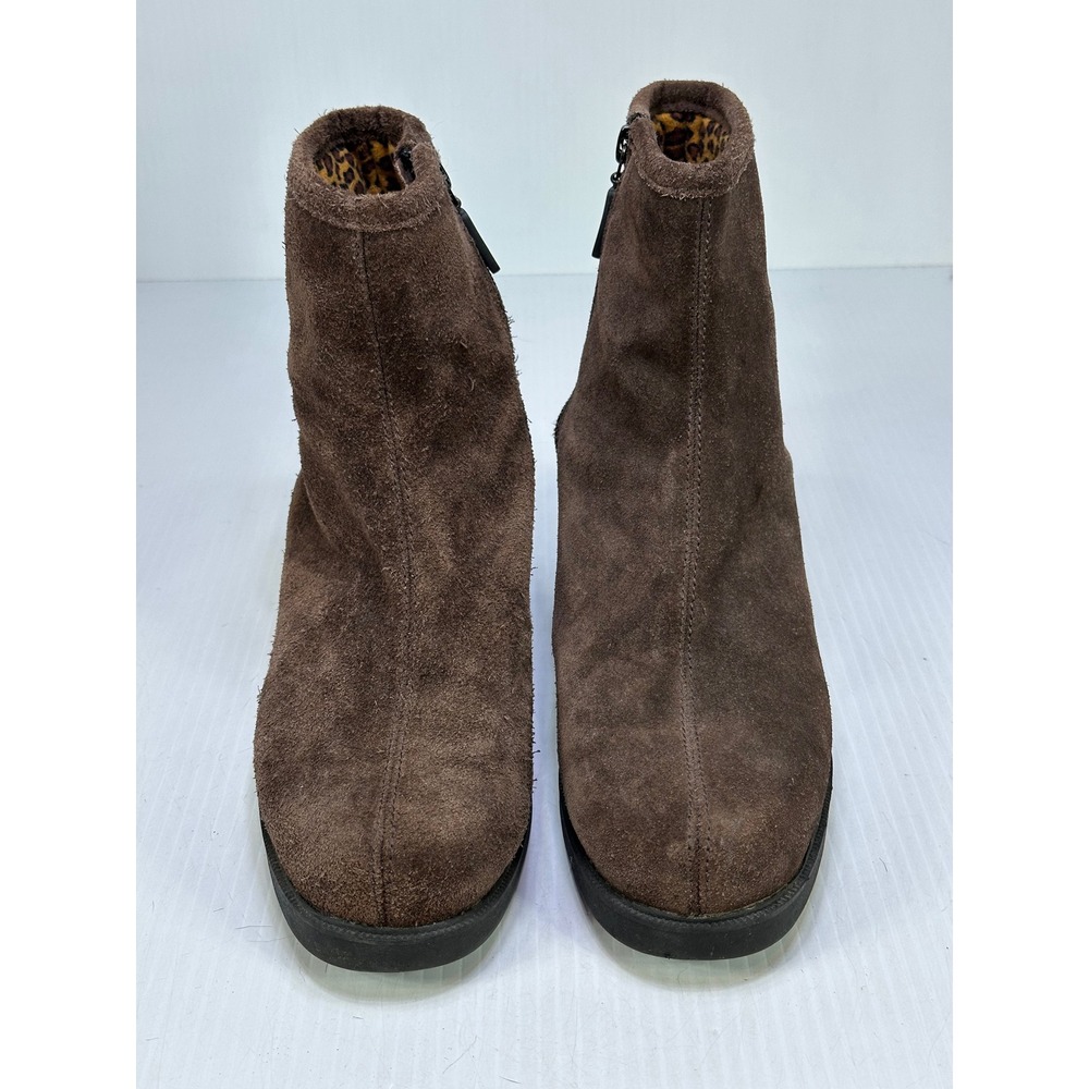 Sporto Womens Brown Suede Insulated Ankle Boots Leopard Print Lining Size 9.5M